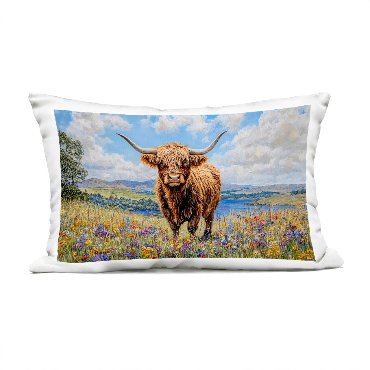 Stupell Industries Highland Cattle in Summer Meadow Outdoor Printed Pillow, design by Franklyn Gregory, 14 x 7 x 20